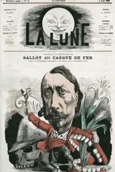 Portrét Sallota, známého jako „železná přilba“. Karikatura Gill, v „La Lune“, 4. srpna
