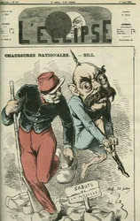 Národní boty, Otto von Bismarck (1815-1898) vyměňuje své holínky za dřeváky z Mosely. Obálka časopisu „L