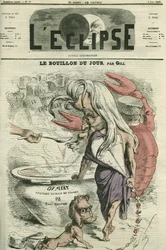 Vývar dne, ilustrace pro „“maso“, masový extrakt. Obálka “”L