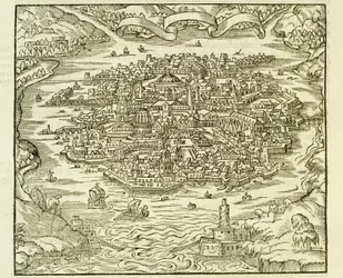Město Quinsai (nyní Tianjin), rytina z La Cosmographie Universelle (Universal Cosmography) od Andre Thevet