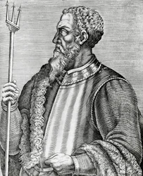 Portrét Andrea Doria (1466-1560), italský admirál a politik, rytina z The Real Portraits and Lifes of Illustrious Men
