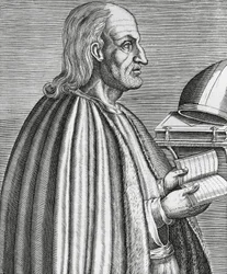 Portrét Anselma z Canterbury známého také jako Anselm z Aosty (1033-1109), světec, teolog a učitel církve, arcibiskup z Canterbury, rytina z roku 1584 od Andreho Theveta (1502-1590)