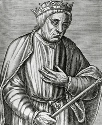 Portrét Kazimíra III., polského krále, známého jako Velký (1310-1370), rytina z Les Vrais pourtraits et Lives des Hommes illustres