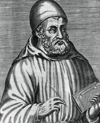 Portrét Johna Dunse, běžně nazývaného Duns Scotus (1265 nebo 1266-1308), skotský filozof a teolog, rytina Andre Thevet (1504-1592) z knihy Skutečné portréty a životy slavných řeckých, latinských a pohanských mužů