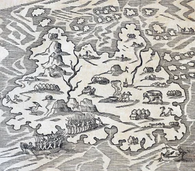 Trinity Island, rytina z Universal Cosmology, Andre Thevet (1504-1592), Paříž