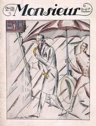 Muž v plášti, přední obálku časopisu „Monsieur“, vydání 24, Pub. Prosinec 1921 (pochoir tisk)