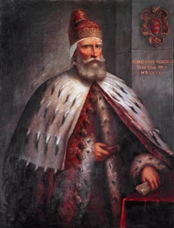Portrét dóžete Sebastiana Veniera (1496-1578), condottiera. Během bitvy u Lepanta v roce 1571 vedl benátské loďstvo spolu s Francescem Duodem. Obraz Andrea de Michieliho, zvaného il Vicentino (asi 1539-1617), Benátky, Museo Correr