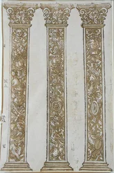 Architektonické motivy tvořící hranici k Caesarově průvodu od Andrea Andreaniho (1540-1623) (dřevořez)