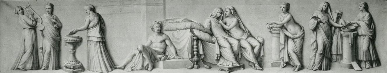 Grisaille panel zobrazující scény založené na svatbě Aldobrandini
