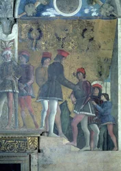 Dvořané ze dvora Marchese Ludovico Gonzaga III z Mantovy, z Camera degli Sposi nebo Camera Picta, 1465-74 detail fresky z 78449