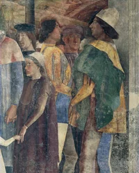 Fridrich III. Habsburský, Kristián I. Dánský a Federico I. Gonzaga, detail z Meeting Wall, od Andrea Mantegny (1431-1606), freska, hrad San Giorgio, Svatební komnata nebo Camera Picta, Mantova