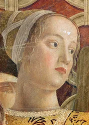 Hlava ženy, detail markýze Ludovica III. Gonzagy a jeho dvora v Camera degli Sposi, kolem 1465-75 (detail z 166336)