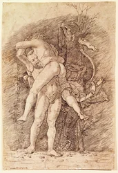 Herkules a Antaeus, Andrea Mantegna (1431-1506), kresba.