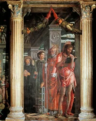 Svatí Jan a Lorenzo a dva svatí, detail z oltáře San Zeno