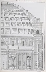 Příčný řez Pantheonem, ilustrace z faksimilového vydání Palladiova díla „I Quattro Libri dell