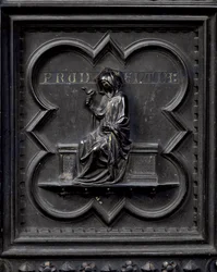 Prudence, panel H jižních dveří baptisteria San Giovanni, 1336 (bronz)