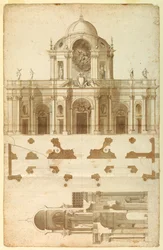 Navrhovaná výška, řez a plán fasády San Giovanni, Laterano, Řím, Itálie