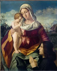 Panna s dítětem, s dárcem - Obraz Andrea Previtali (kolem 1480-1528), olej na plátně