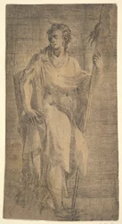 Světec, možná Matouš, držící hůl a knihu, kolem 1540-50.