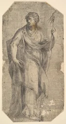 Svatý Matouš drží hůl a knihu, odbočuje doleva, ca. 1540-50.
