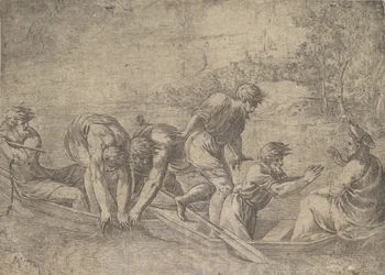 Zázračný tah ryb, Kristus po pravici doprovázený apoštoly v..., cca 1548-52.