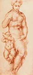 Charita, kresba Pontorma, dříve připisovaná Andrei del Sarto. Gabinetto dei Disegni e delle Stampe, Galerie Uffizi, Florencie