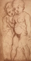 Studie o dvou cherubech; kresba Andrea del Sarto. Gabinetto dei Disegni e delle Stampe, Galerie Uffizi, Florencie