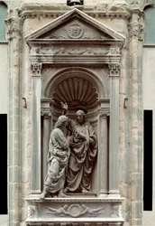Nevěřícnost svatého Tomáše, bronzová socha od Andrea di Francesco di Cione, zvaného il Verrocchio (1435-1488), Florencie, Chiesa di Orsanmichele