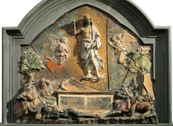 Zmrtvýchvstání Krista (spící voják je zobrazen jako Lorenzo Medicejský, Lorenzo Nádherný). Polychromovaný terakotový reliéf od Andrey del Verrocchia (1437-1488). 15. století. Museo Nazionale del Bargello, Florencie