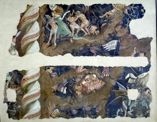 Triumf smrti, detail fragmentů zobrazujících peklo, 1348 freska