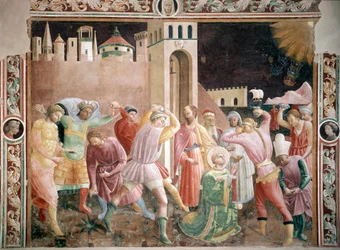 Ukamenování svatého Štěpána Freska od Andrea di Giusto (aktivní kolem 1424-1450) 1430-1450 Cathedrale of Prato, kaple Assunta Prato Itálie
