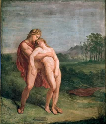 Apollón a Hyakinthos (Hyacinthe), freska od Andrey Appianiho (1754-1817), rozměry 116 x 100 cm, Milán, Pinacoteca di Brera
