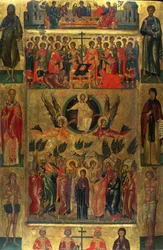 Nanebevstoupení Krista s Hetoimasií (Nanebevstoupení Krista s Hetoimasií) - Ikona od Andrease Ritzose (1421-1492), tempera na dřevě (71x47,5 cm)