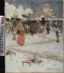 Procházka dívky z Boyardu (boiard, boiar). Obraz Andrej Petrovič Rjabuškin (Riabutchkin) (1861-1904), olej na plátně