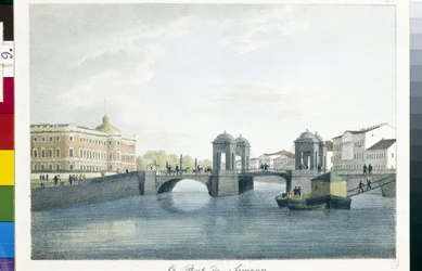Pohled na Simeonův most v Petrohradu. (Simeonův most v Petrohradu). Litografie a akvarel od Andreje Jefimoviče Martynova (1768-1826)