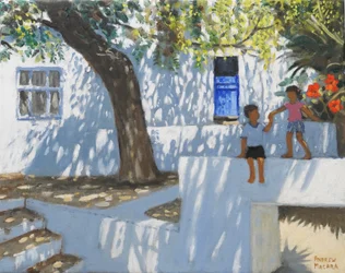 Modré dveře, Mykonos, Řecko, 2024 (olej na plátně)
