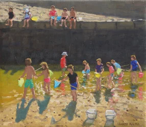 Krabování v přístavu, Bude, Cornwall, 2018, (olej na plátně)