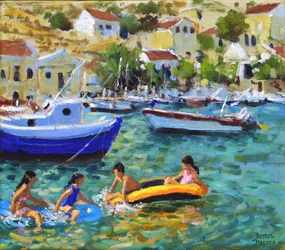 Zábava na člunech, Symi, Řecko