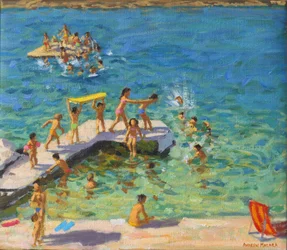 Zábava v moři, Rovinj, Chorvatsko, 2019 (olej na plátně)