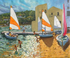 Spouštění lodí, Calella de Palafrugell, Španělsko,