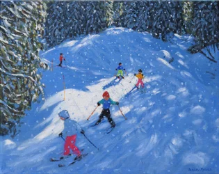 Lyžařská škola. Samoens, Grand Massif, Francie, 2021 (olej na plátně)