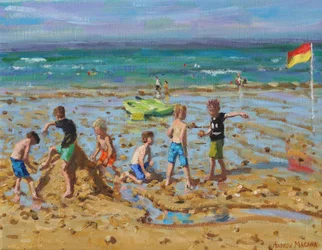 Hrad z písku, Wells-next -the- sea, Norfolk, 2019, (olej na plátně)