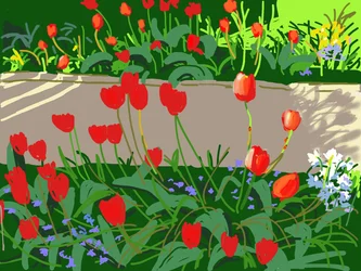 Tulipány a berušky, 2017, (malování na iPadu)