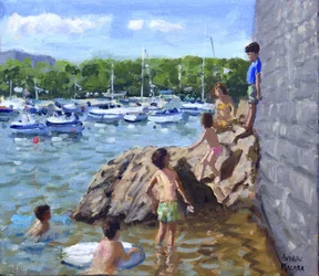 lezení po skalách, Tenby Harbour, 2016,