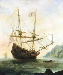 Loď "Santa Maria" na kotvě, asi 1628 (olej na desce)