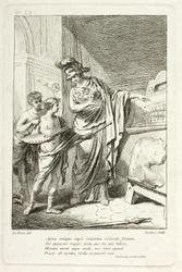 Minerva učí mladého umělce, ilustrace pro Catalog historique du Cabinet od Mariette