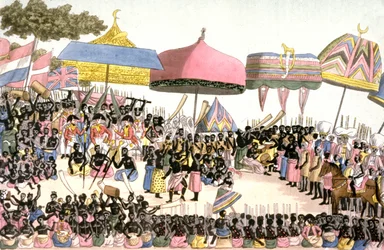 Anglické velvyslanectví na Pobřeží slonoviny, cca 1820 (rytina)