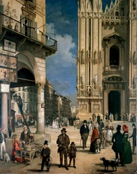 Marche de Figini v Miláně (Piazza del Duomo s rohem Coperto dei Figini) Detail