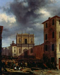 Deset dní Brescie, Angelo Inganni (1807-1880), olej na plátně, 38x45 cm