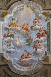 Strop sálu s Boloňskou čtvrtí, Sál stráží, Vévodský palác Este, Sassuolo, Itálie